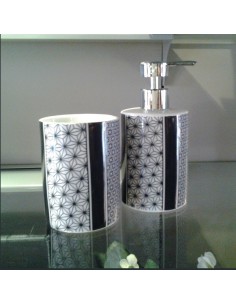 Coppia dispenser+bicchiere portapennelli/spazzolini Stelle blu notte