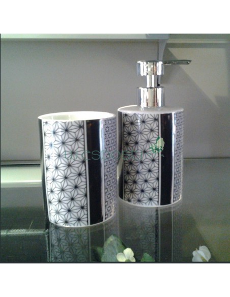 Coppia dispenser+bicchiere portapennelli/spazzolini Stelle blu notte