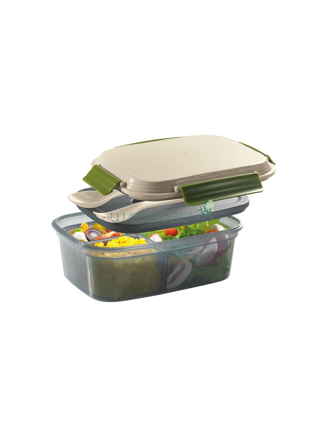 Lunch box con divisorio,2 inserti,panetto ghiaccio e posate