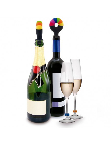 Tappo bottiglia + 6 segnabicchieri silicone Lollipop Pulltex