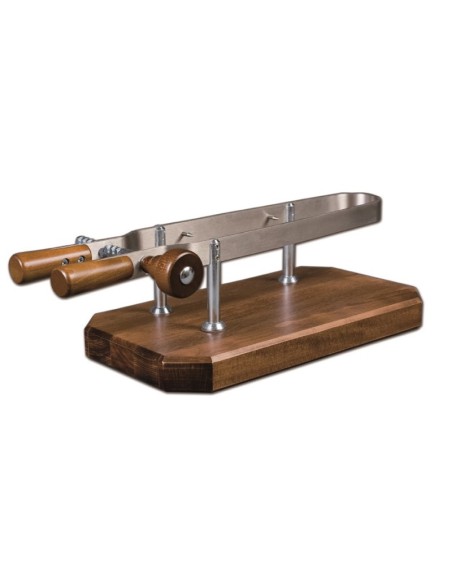 Morsa / ferma prosciutto in acciaio inossidabile e base in legno