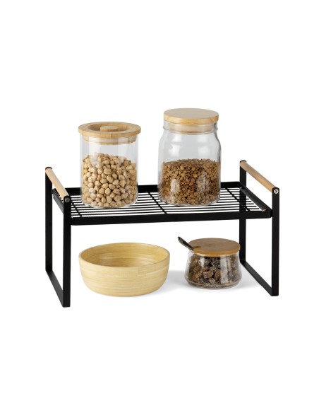 Mensolina da cucina metallo nero e manici in legno