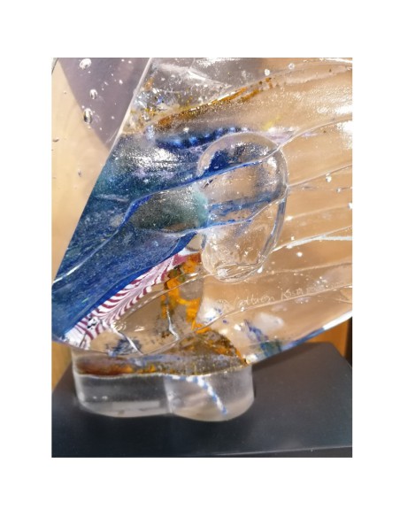 Kosta Boda scultura "Head Indiana" in vetro artistico unique piece design Bertil Vallien su base in legno