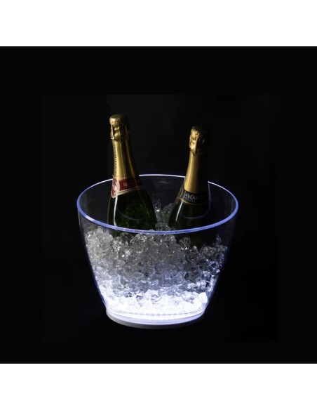 Secchiello ghiaccio per due bottiglie in acrilico con base illumita a led