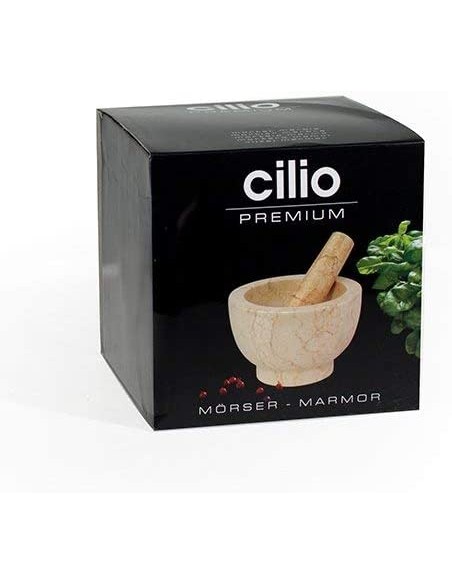 Mortaio in marmo con pestello per macinare spezie e preparare salse