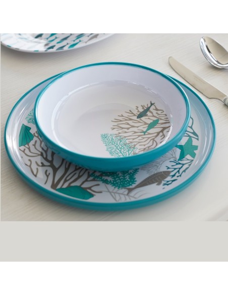 Set piatti in melamina, antiscivolo,per la barca,la casa al mare,il giardino,il camper