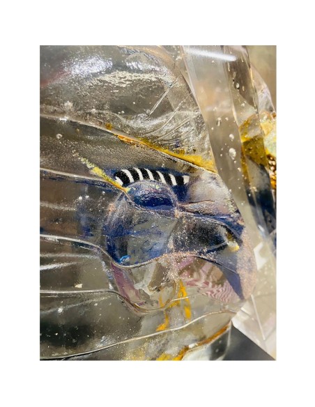 Kosta Boda scultura "Head Indiana" in vetro artistico unique piece design Bertil Vallien su base in legno