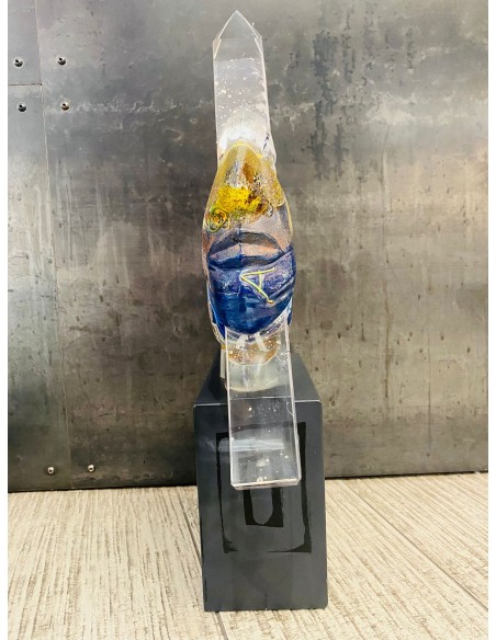 Kosta Boda scultura "Head Indiana" in vetro artistico unique piece design Bertil Vallien su base in legno