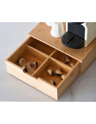 Cassetto a 4 scomparti in bamboo per capsule caffè