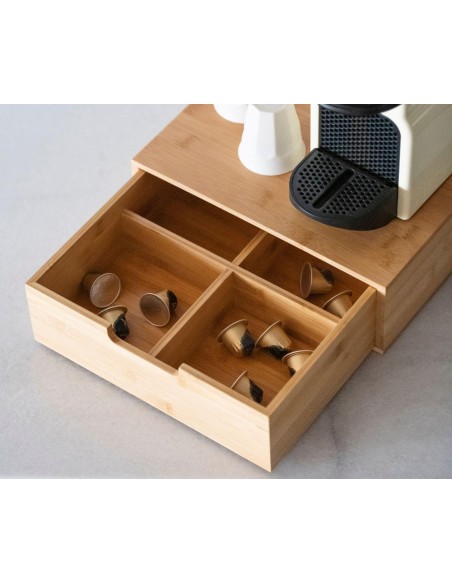 Cassetto a 4 scomparti in bamboo per capsule caffè