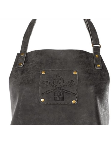 Grembiule vegano BBQ Truman in ecopelle nero con tracolla regolabile