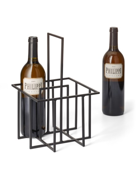 Cestino portabottiglie in acciaio verniciato nero-per 4 bottiglie