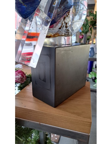 Kosta Boda scultura "Head Indiana" in vetro artistico unique piece design Bertil Vallien su base in legno