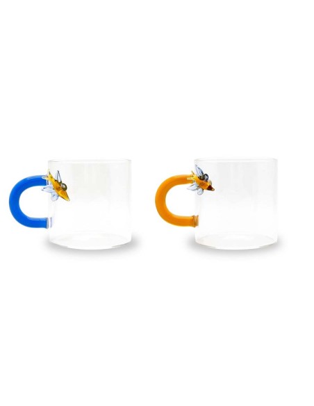 Set 2 tazzine da caffè in vetro borosilicato con manico colorato e decoro esterno WD LIFESTYLE