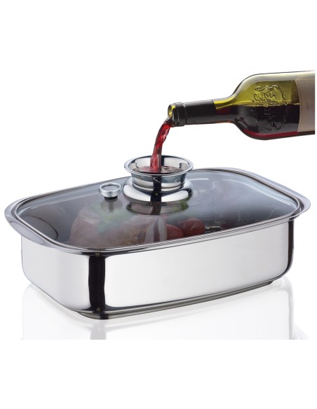 Rostiera vaporiera in acciaio multistrato con pomolo aroma e termometro integrato Kuchenprofi