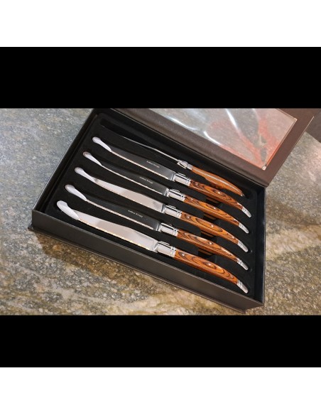 Set 6 coltelli bistecca e tavola a lama seghettata in acciaio e pakkawood Arthur Krupp