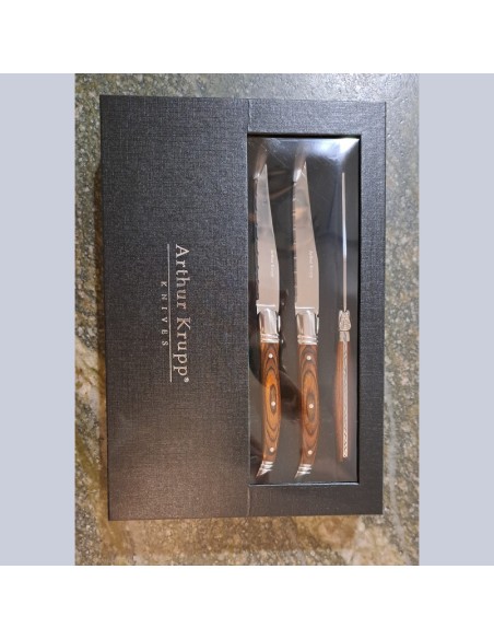 Set 6 coltelli bistecca e tavola a lama seghettata in acciaio e pakkawood Arthur Krupp