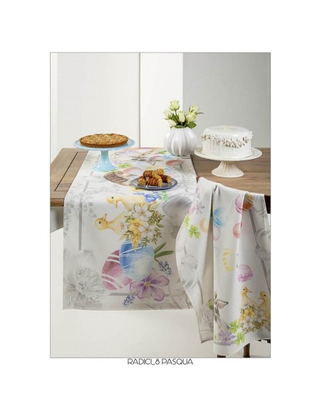 Runner Pasqua Radici in cotone e lino Tessitura Randi