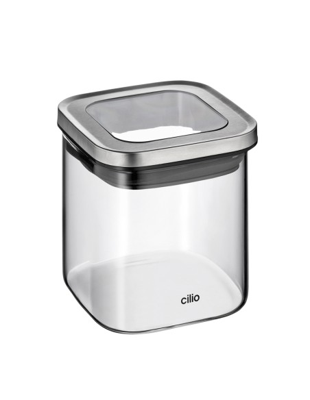 Barattoli Cubo in vetro e acciaio ermetici e impilabili Cilio