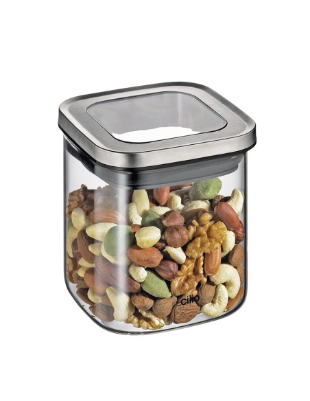 Barattoli Cubo in vetro e acciaio ermetici e impilabili Cilio