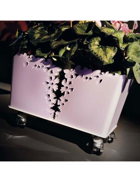 Porta vaso Butterfly lilla in cristallo acrilico Vesta con ruote