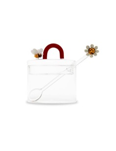 Zuccheriera in borosilicato con cucchiaino decoro ape e...