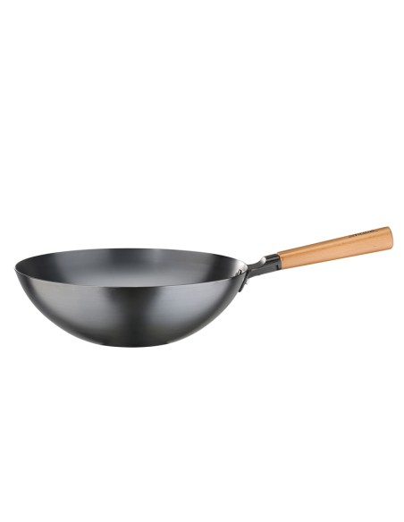 Wok Canton in acciaio al carbonio e manico in legno