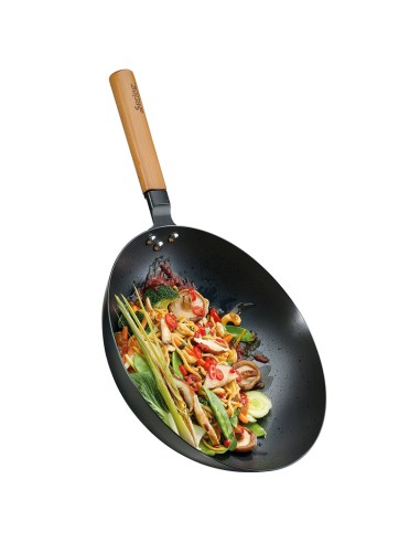 Wok Canton in acciaio al carbonio e manico in...