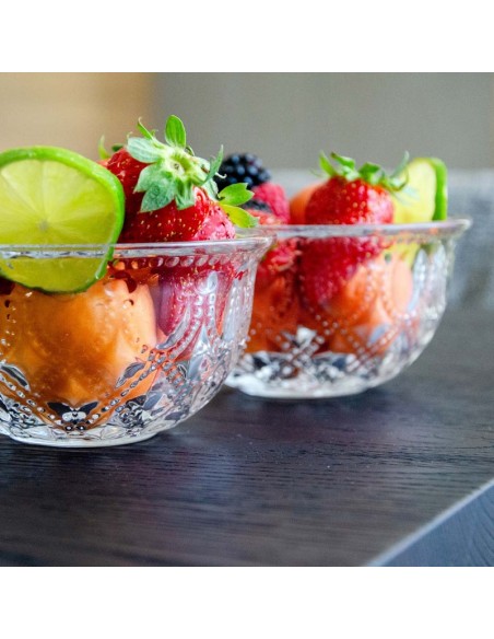 Set di 4 coppette in vetro decorato a rilievo trasparente