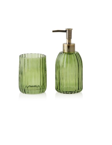 Set bicchiere portaspazzolino e dispenser in vetro