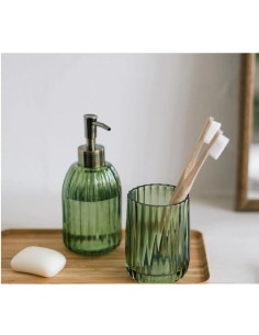 Set bicchiere portaspazzolino e dispenser in vetro 2