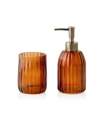 Set bicchiere portaspazzolino e dispenser in vetro