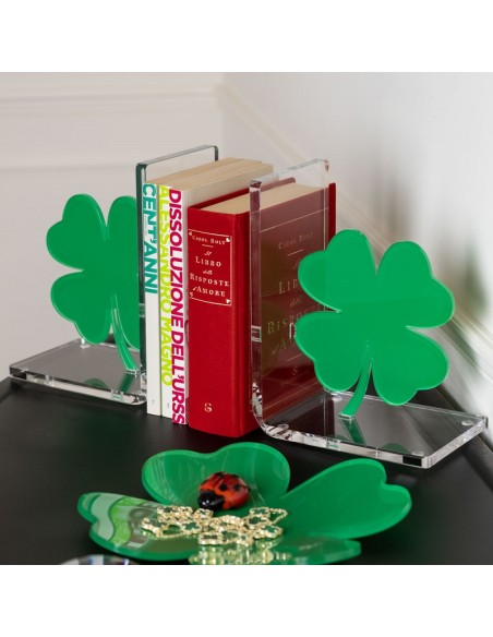 Reggilibri Quadrifoglio in cristallo acrilico