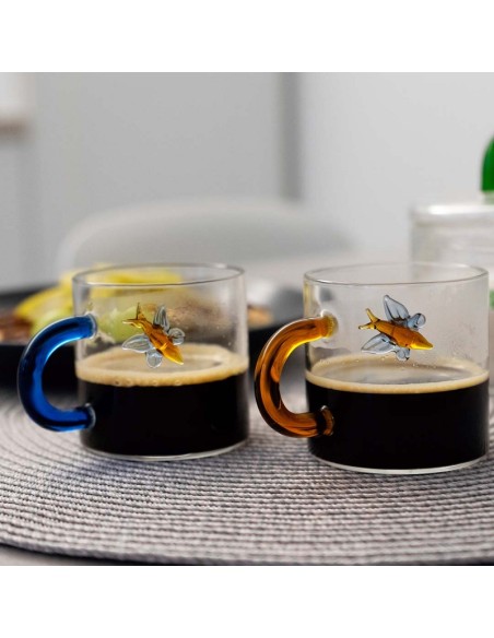 Set di due tazze da caffè in vetro borosilicato con decoro