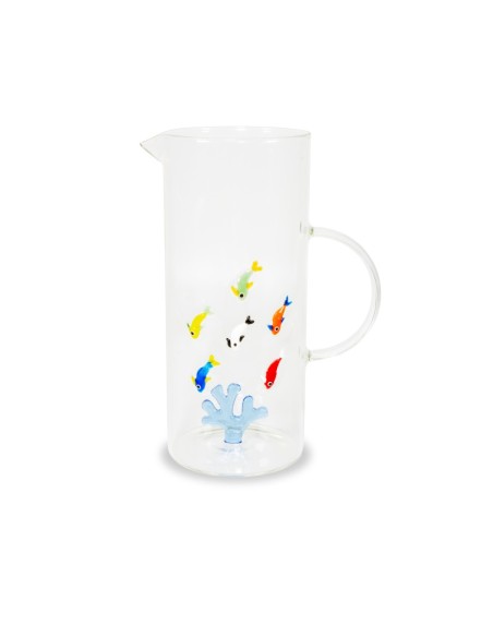 Caraffa decoro corallo e pesci in vetro borosilicato