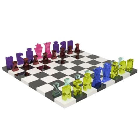 Set da gioco scacchi e dama in cristallo acrilico serigrafato in elegante custodia