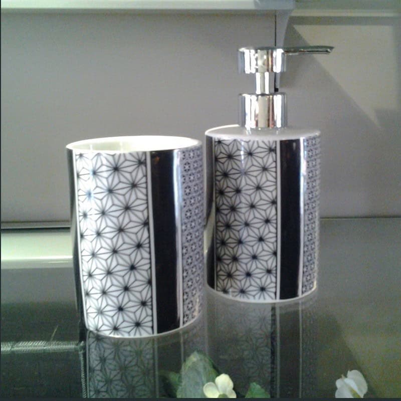 Coppia dispenser+bicchiere portapennelli/spazzolini Stelle blu notte