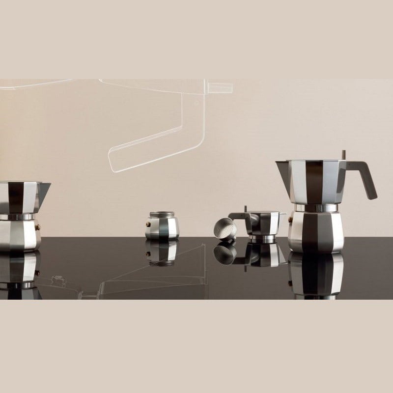 Caffettiere alluminio Alessi Moka design David Copperfield