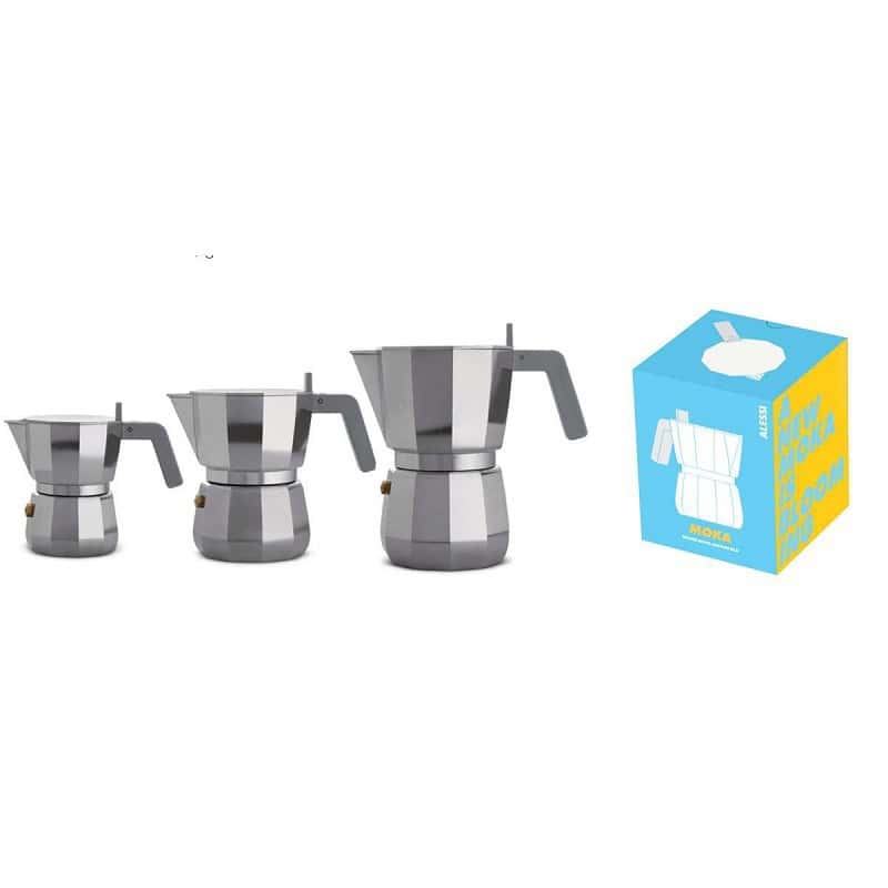 Caffettiere alluminio Alessi Moka design David Copperfield