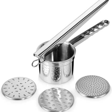 Schiacciapatate in acciaio inox con 3 dischi-anche per passatelli e spatzle