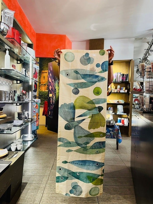 Runner "Pesci volanti" in puro lino 50x150 cm - immagine 3