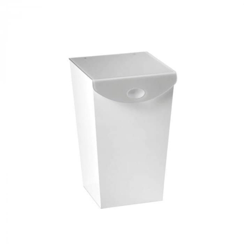 Portabiancheria in legno bianco e plexiglass tortora