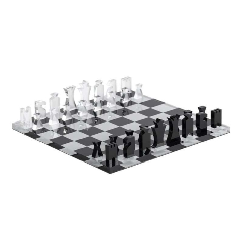 Set da gioco scacchi e dama in cristallo acrilico serigrafato in elegante custodia