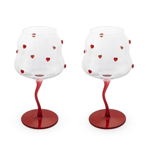 Set due calici cocktail cuori in vetro leggero e resistente