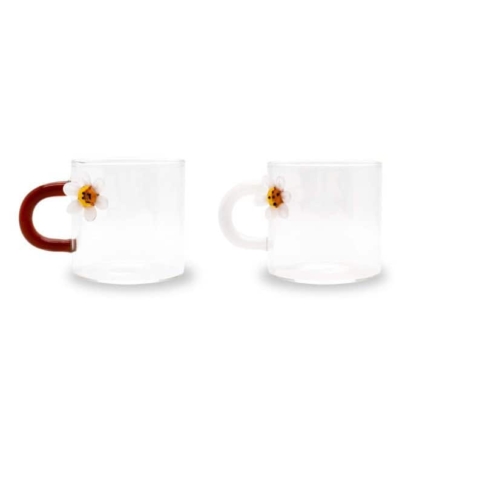 Set di due tazze da caffè in vetro borosilicato con decoro