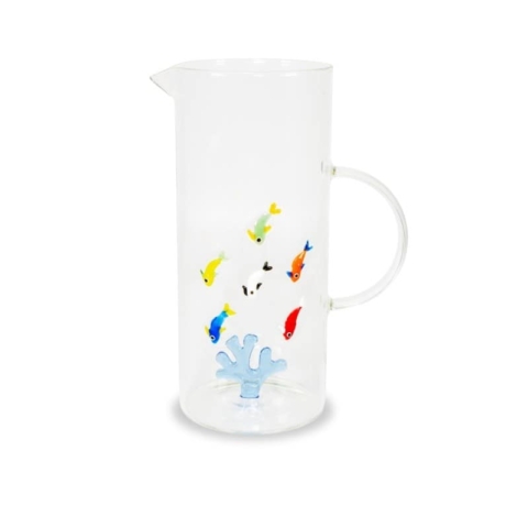 Caraffa decoro corallo e pesci in vetro borosilicato