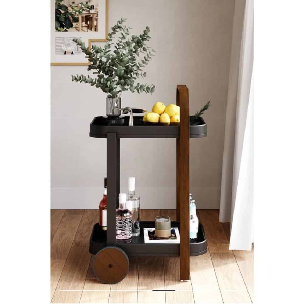 Carrello bar e porta oggetti Bellwood con vassoio rimovibile e ruote in gomma - immagine 9