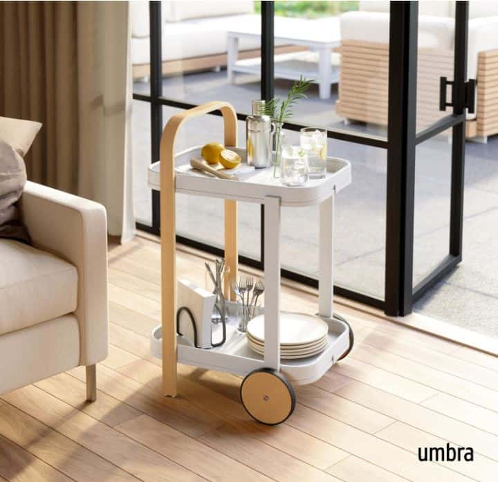 Carrello bar e porta oggetti Bellwood con vassoio rimovibile e ruote in gomma - immagine 3