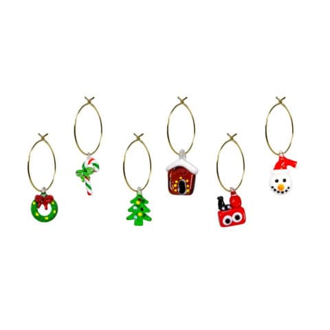 Set di 6 anellini segnaposto in vetro decori natalizi